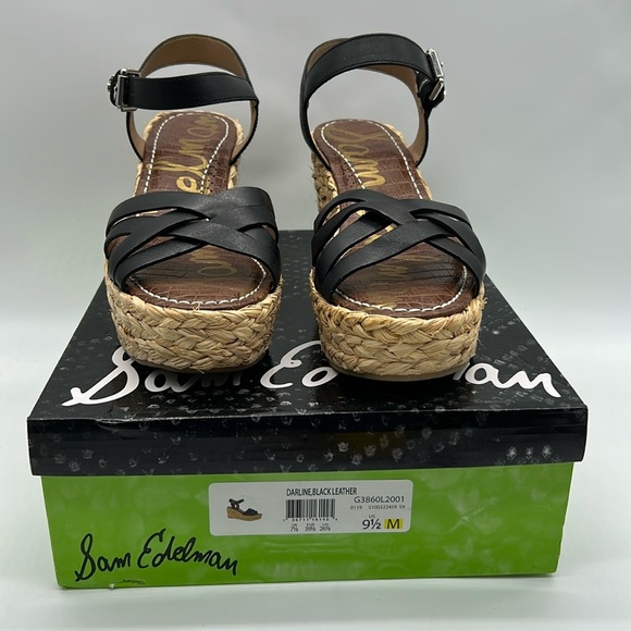 2472- Sam Edelman Darline Wedge Sandals Black Leather Size 9.5 M NWT - Picture 11 of 12